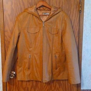 newport news  Camel Leather Jacket  lined and warm  size large